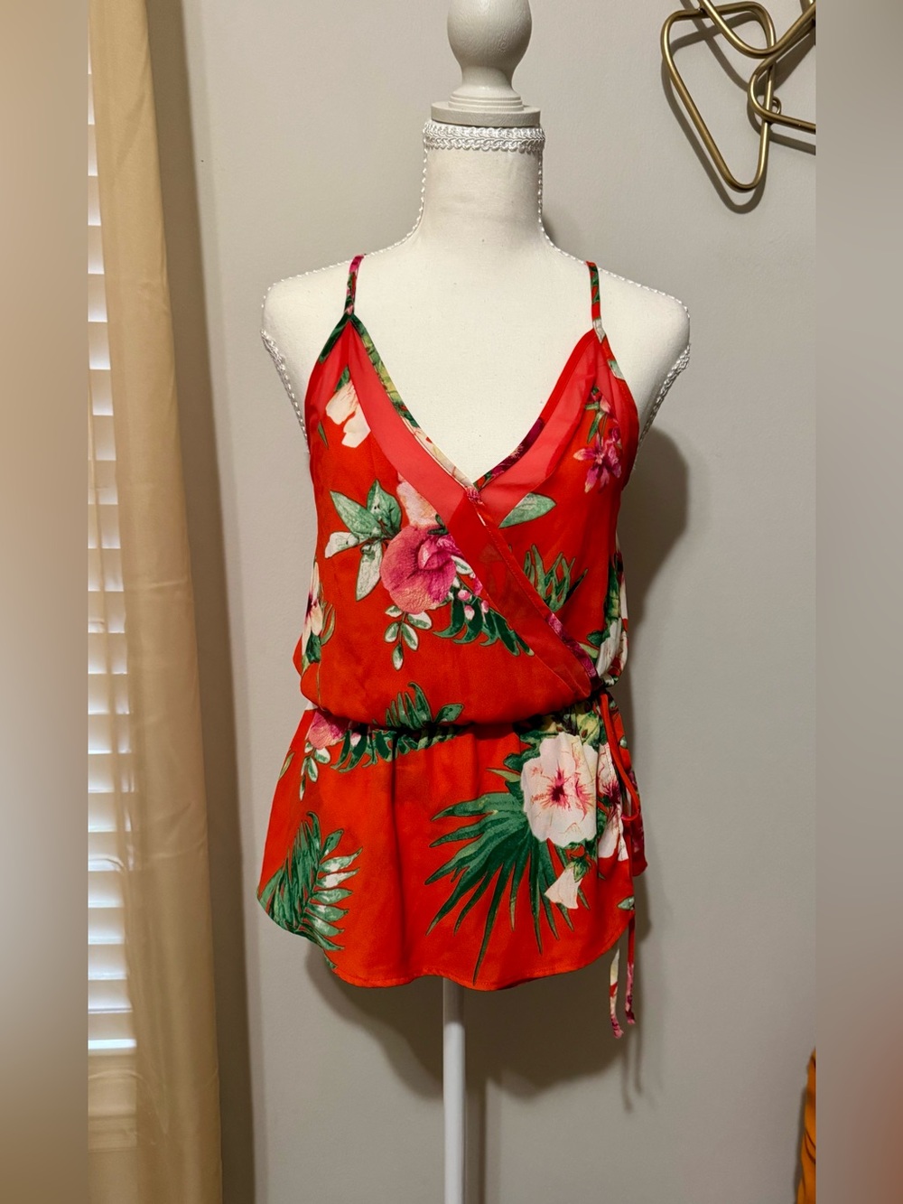 Sienna Sky Red Floral Wrap-Style Cami